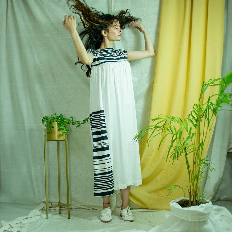 Organic Cotton Maxi Dress | Striped | White