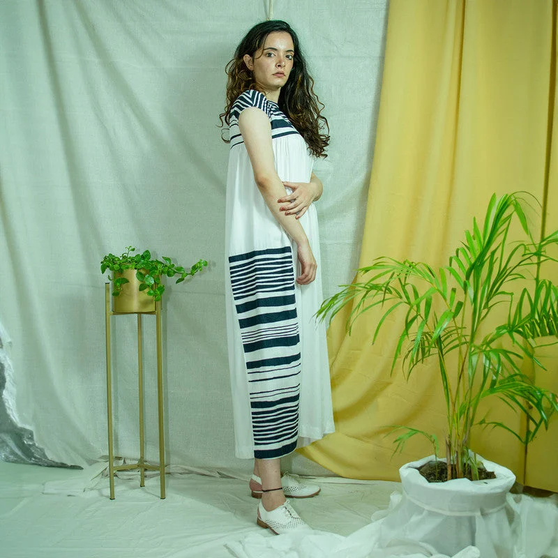 Organic Cotton Maxi Dress | Striped | White