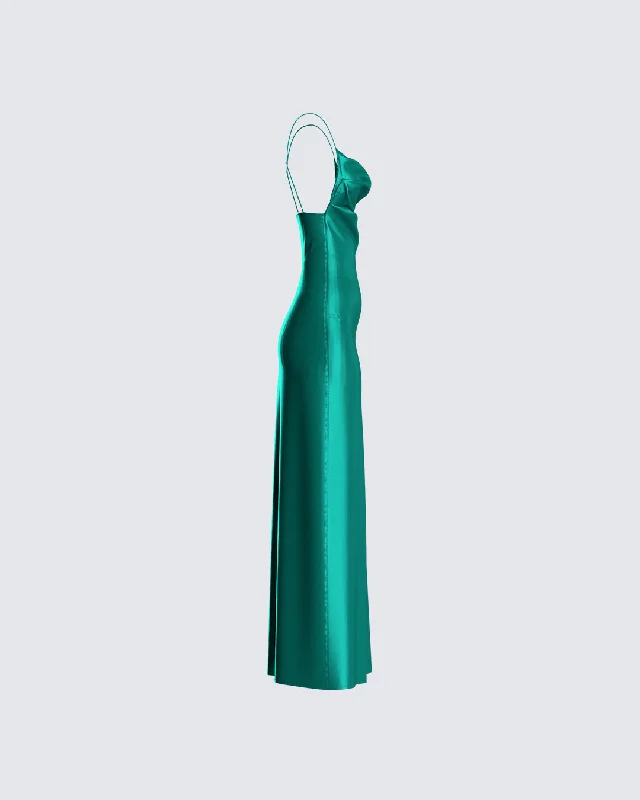 Piper Emerald Satin Midi Dress