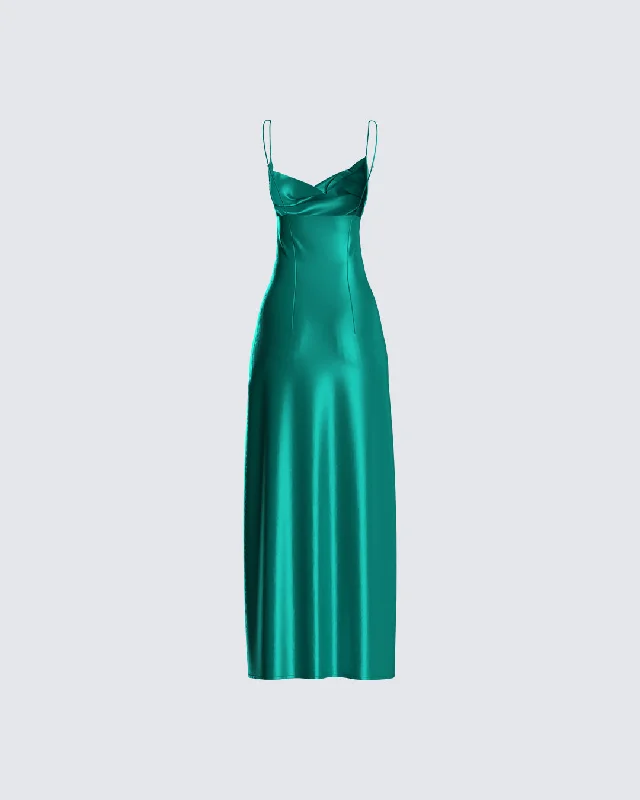 Piper Emerald Satin Midi Dress