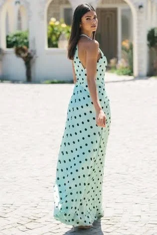 Polka Dot Halterneck Maxi Dress Mint