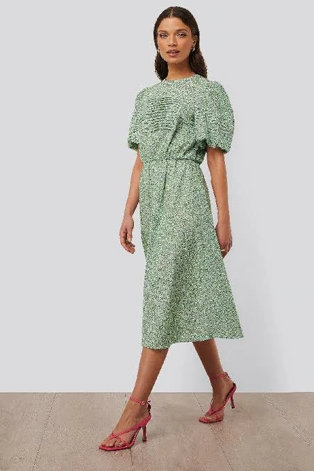 Puff Sleeve Maxi Dress Green Flower