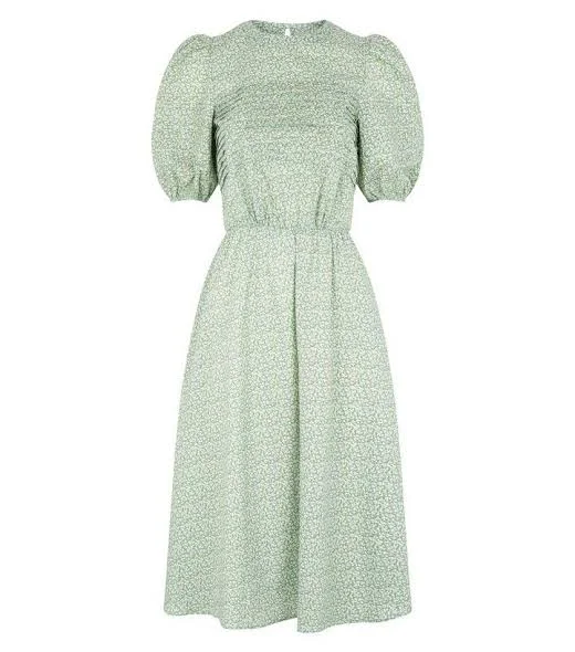 Puff Sleeve Maxi Dress Green Flower