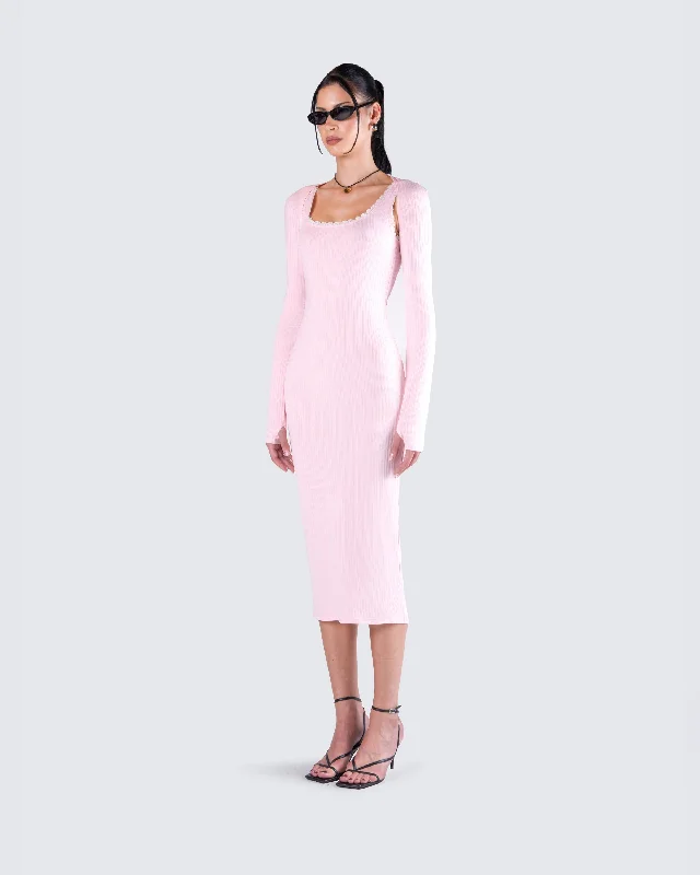 Rai Pink Rib Knit Midi Dress