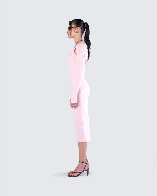 Rai Pink Rib Knit Midi Dress