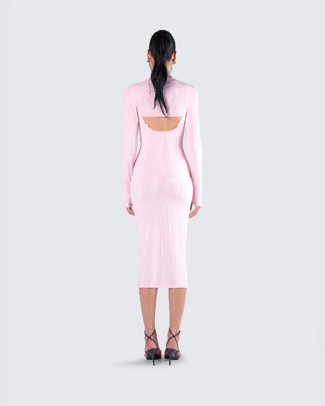 Rai Pink Rib Knit Midi Dress