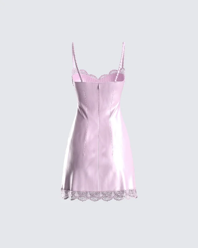 Ren Pink Satin Lace Mini Dress