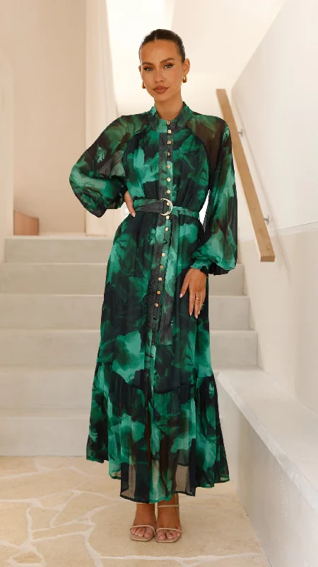 Renata Maxi Dress - Green Print