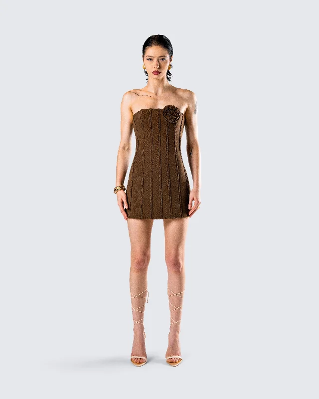 Ruby Brown Strapless Mini Dress