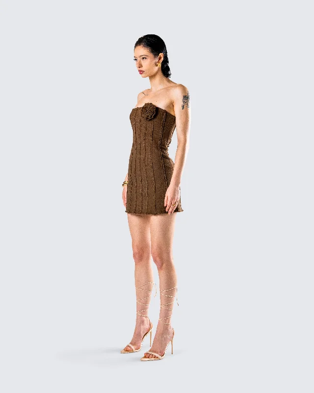 Ruby Brown Strapless Mini Dress