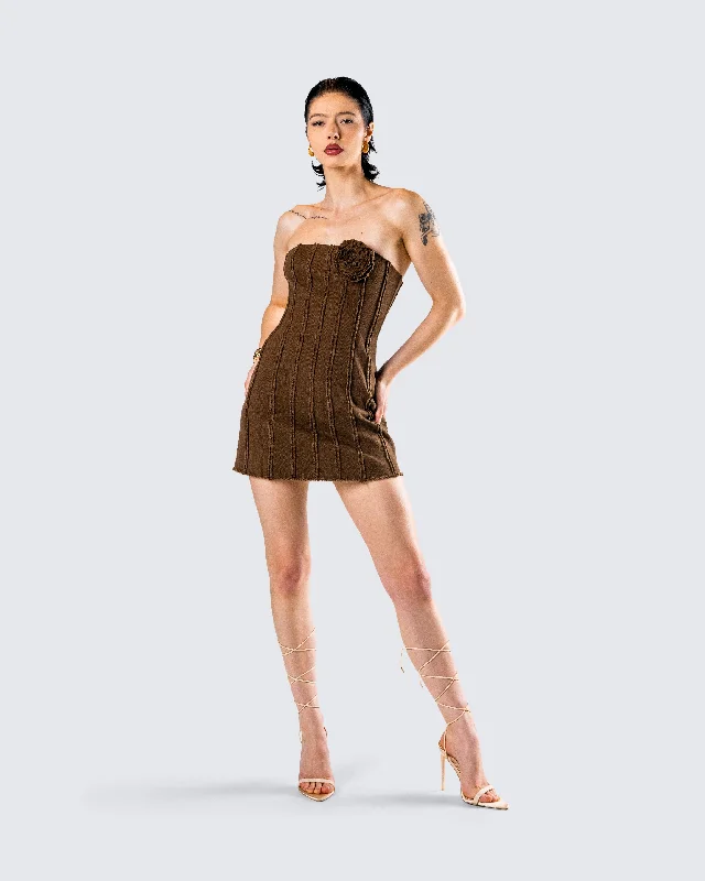 Ruby Brown Strapless Mini Dress