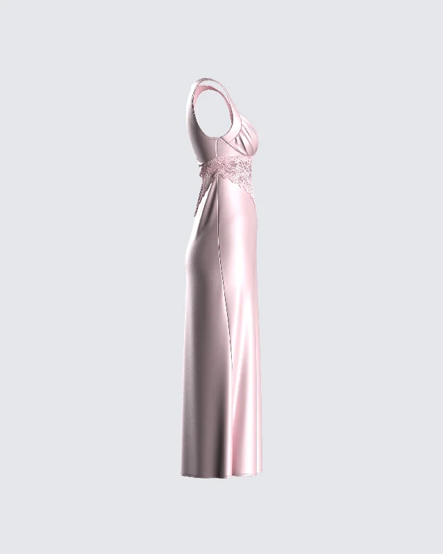 Saba Pink Satin Lace Midi Dress