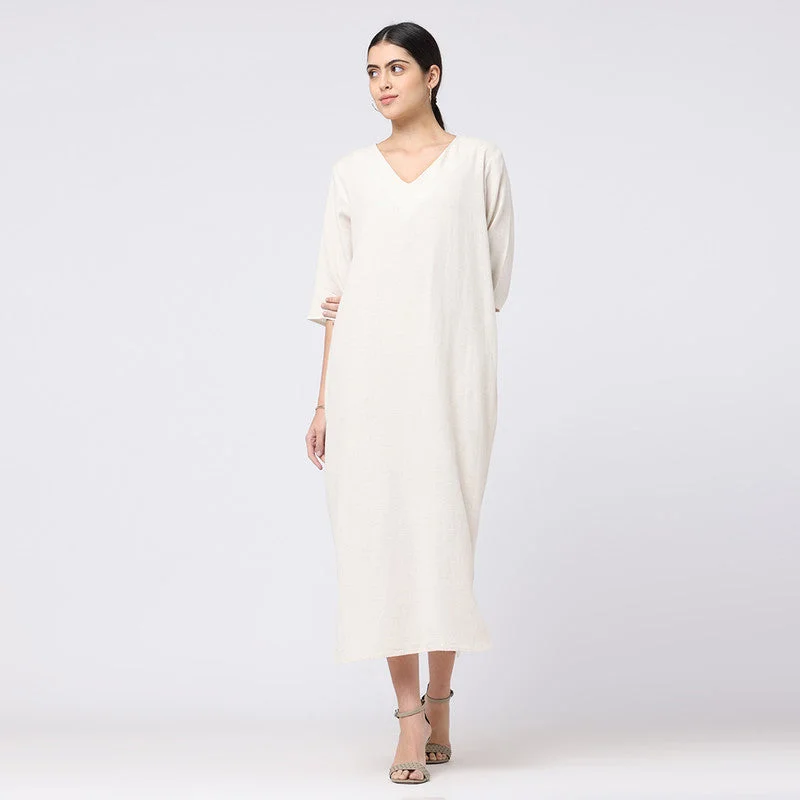 Long Maxi Dress for Women | Cotton Tencel | Beige