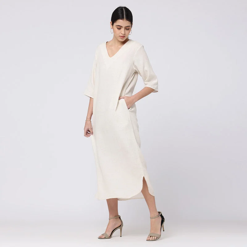 Long Maxi Dress for Women | Cotton Tencel | Beige