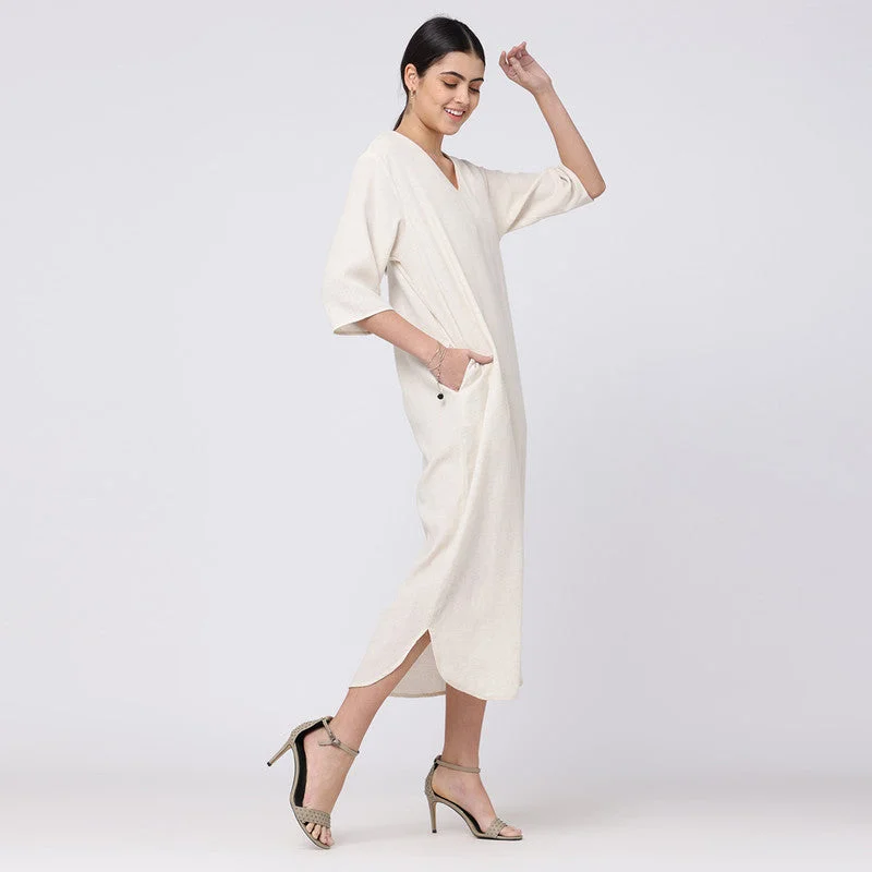 Long Maxi Dress for Women | Cotton Tencel | Beige