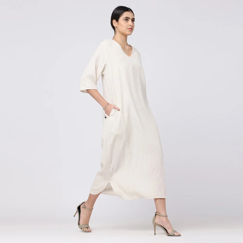 Long Maxi Dress for Women | Cotton Tencel | Beige