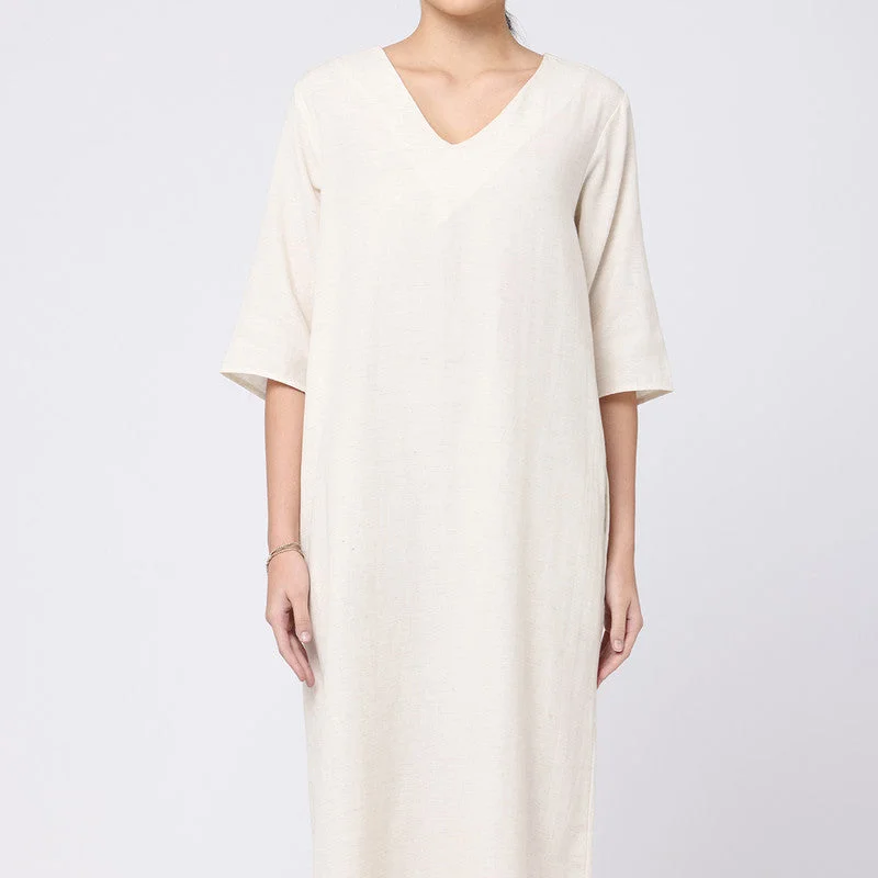 Long Maxi Dress for Women | Cotton Tencel | Beige