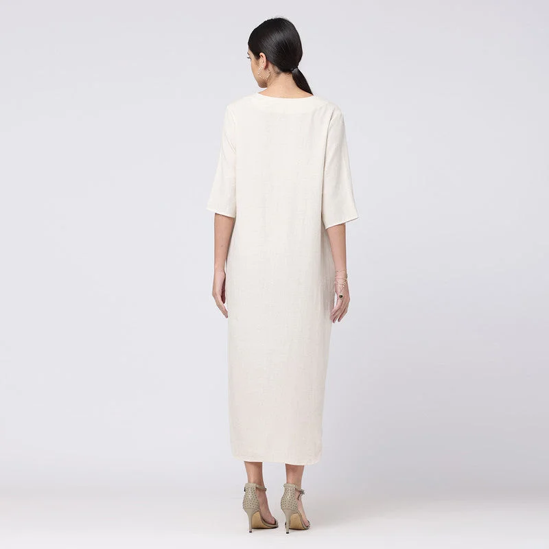 Long Maxi Dress for Women | Cotton Tencel | Beige