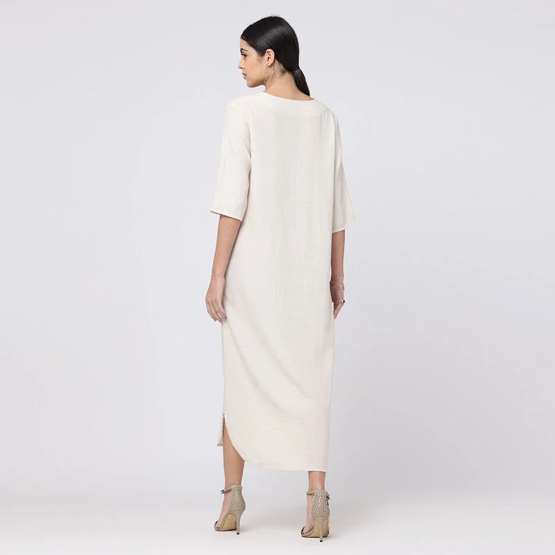 Long Maxi Dress for Women | Cotton Tencel | Beige