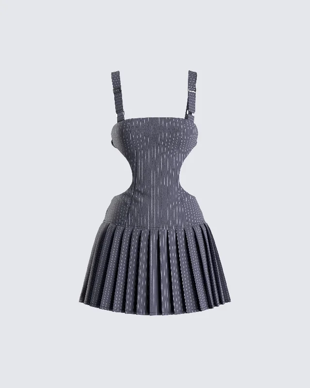 Samus Grey Pinstripe Mini Dress