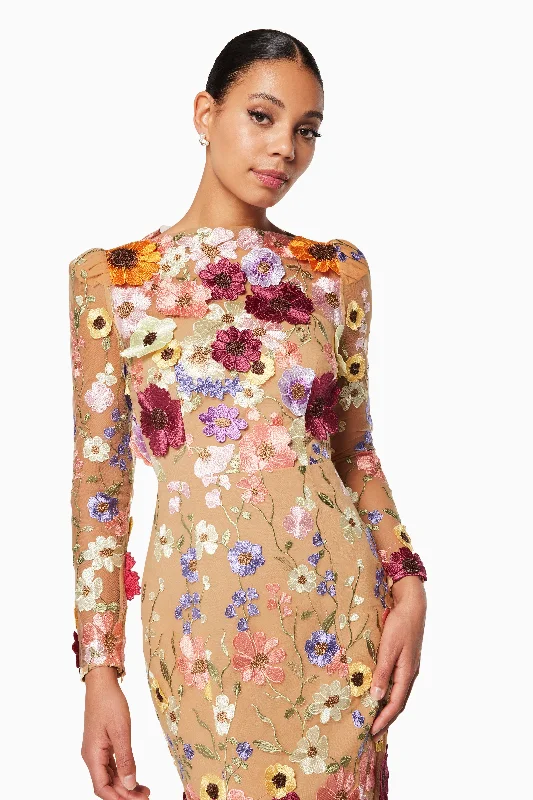 Shannon 3D Floral Midi Dress In Pink