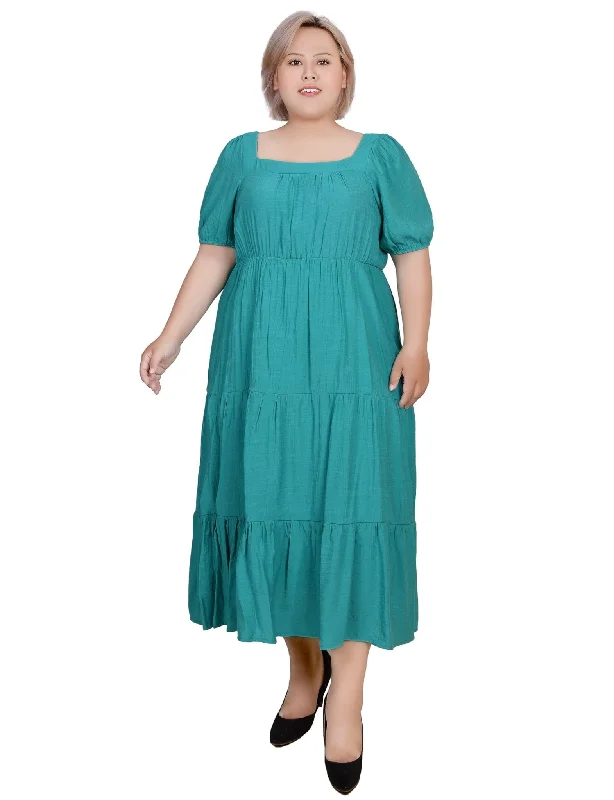 Short Sleeve Tiered Midi Dress - Plus