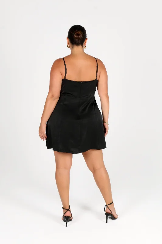 SOFIA SILKY SLIP MINI DRESS BLACK