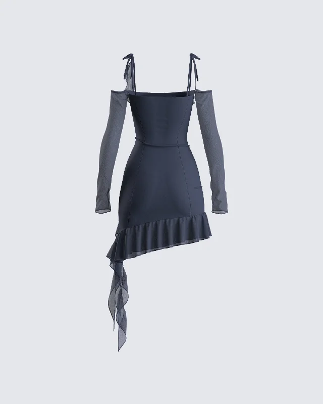 Solene Navy Mesh Mini Dress