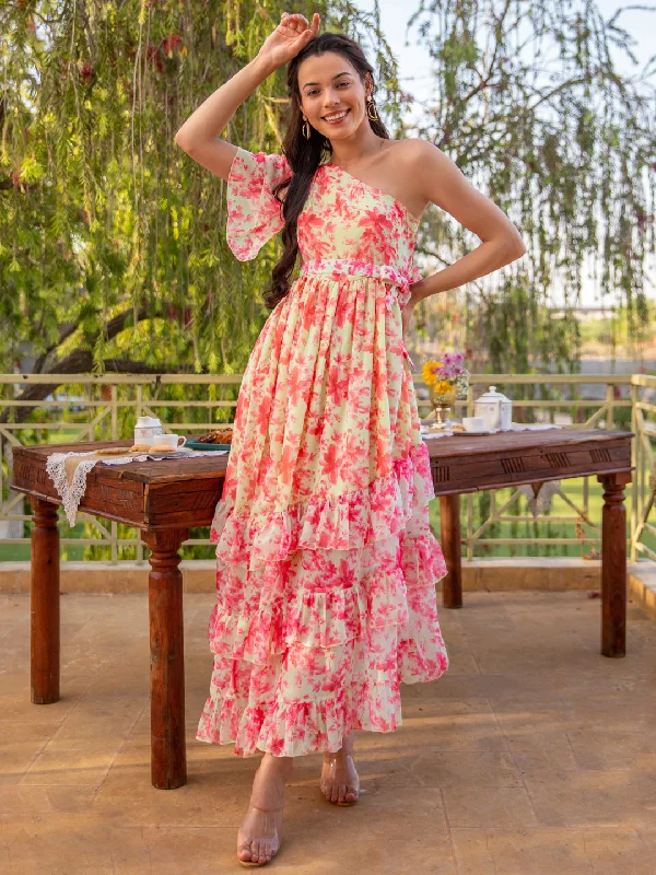 Sunshine Pink One Shoulder Maxi Dress