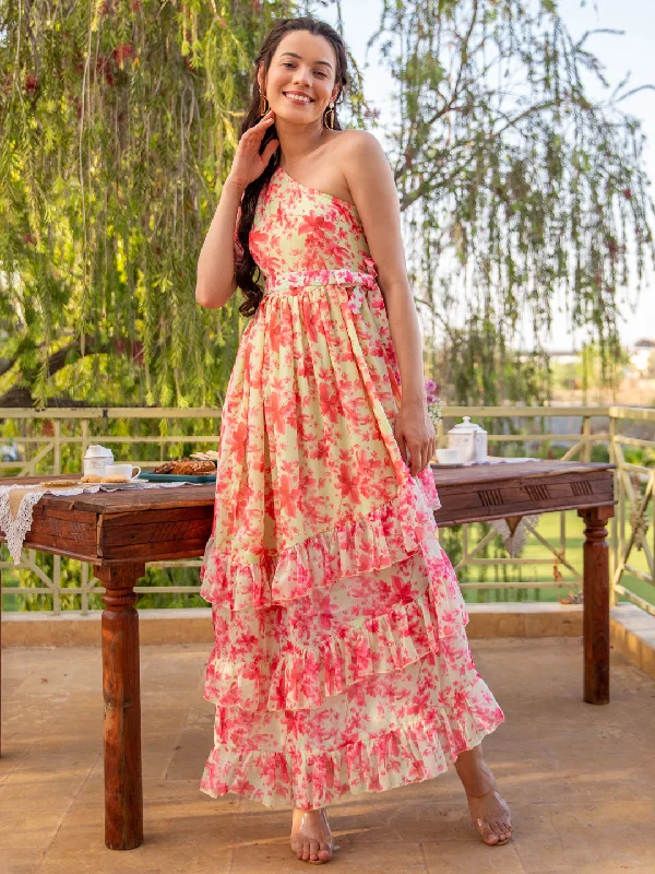 Sunshine Pink One Shoulder Maxi Dress