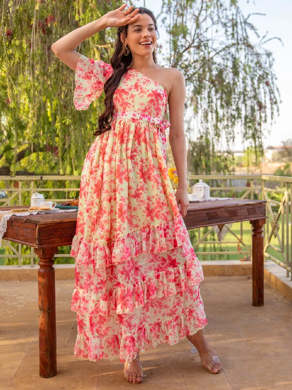 Sunshine Pink One Shoulder Maxi Dress