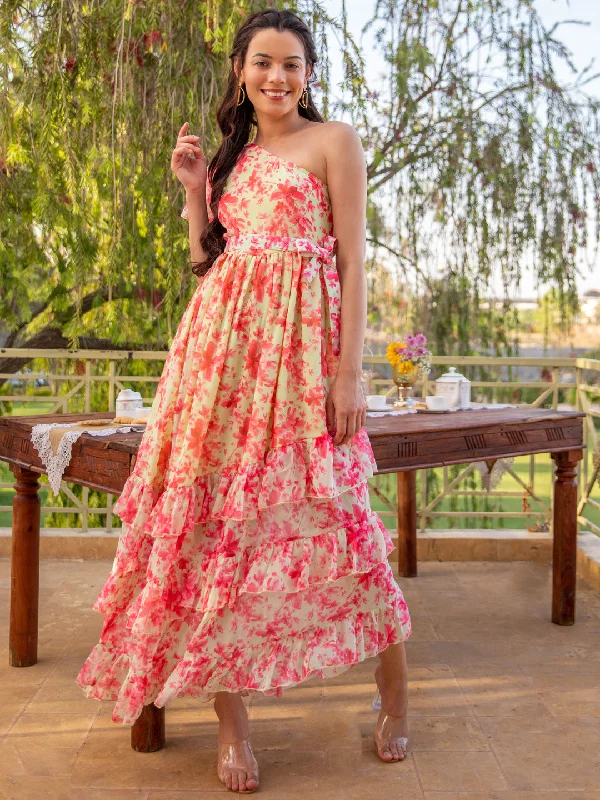 Sunshine Pink One Shoulder Maxi Dress