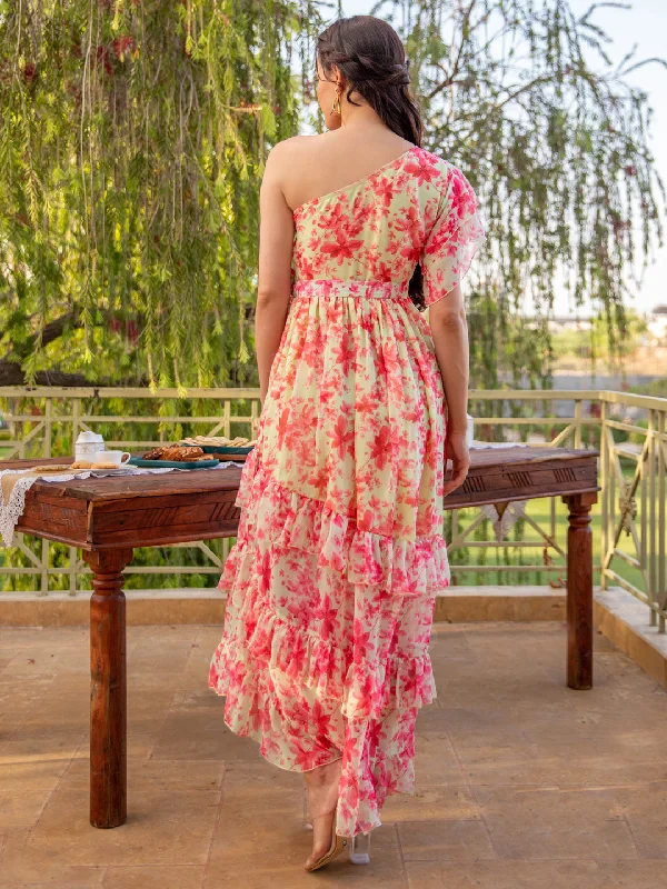 Sunshine Pink One Shoulder Maxi Dress