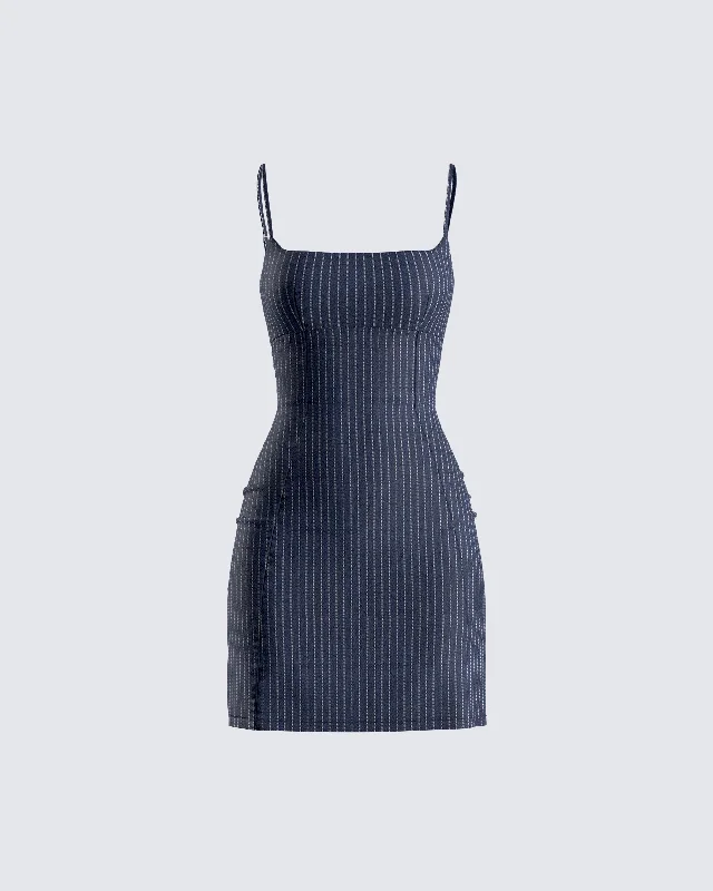 Suzanne Navy Pinstripe Mini Dress