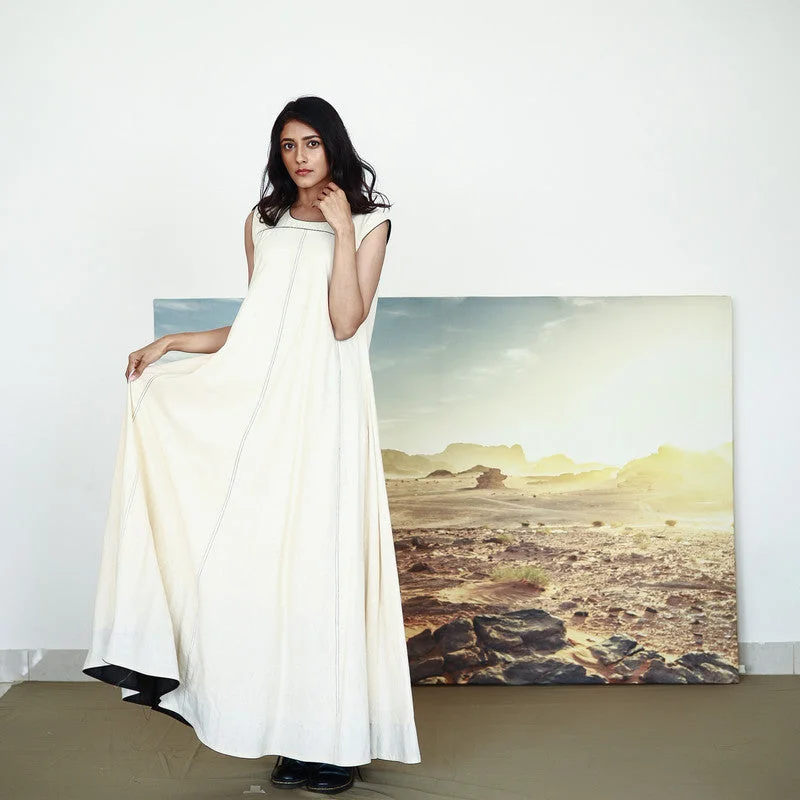 Pure Cotton Maxi Dress | Flared Hem-Line | White