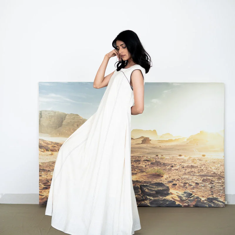 Pure Cotton Maxi Dress | Flared Hem-Line | White