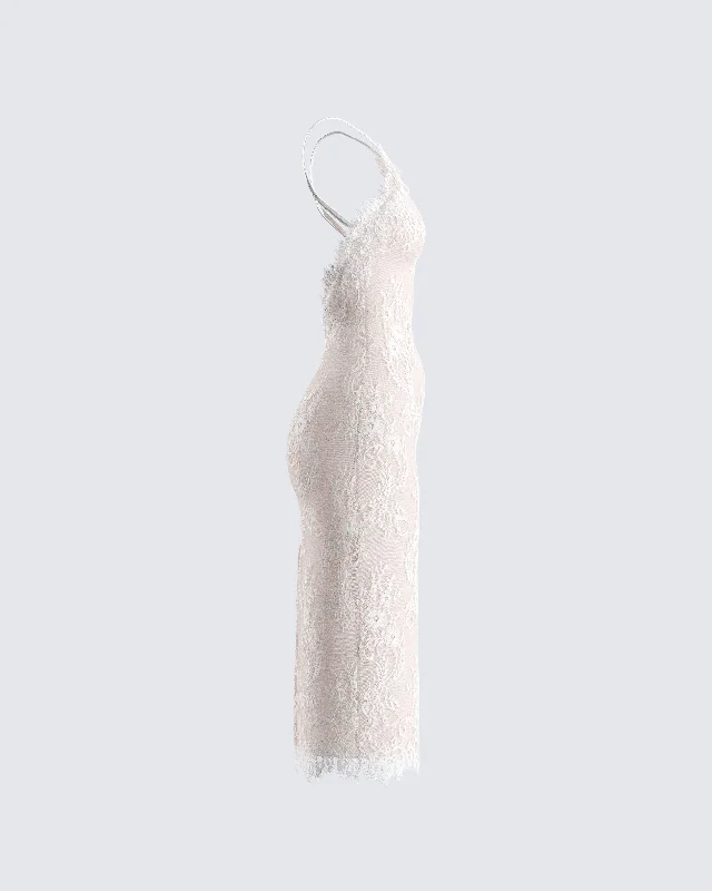 Tyra Ivory Lace Halter Midi Dress