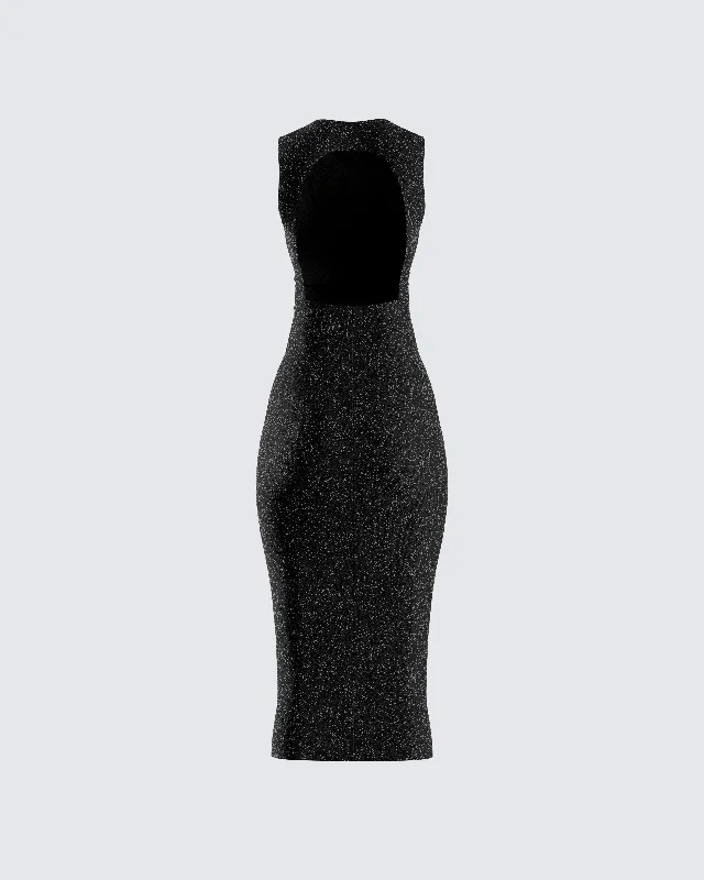 Umbra Black Shimmer Midi Dress