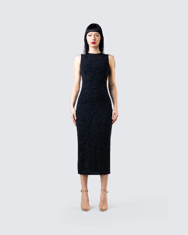 Umbra Black Shimmer Midi Dress