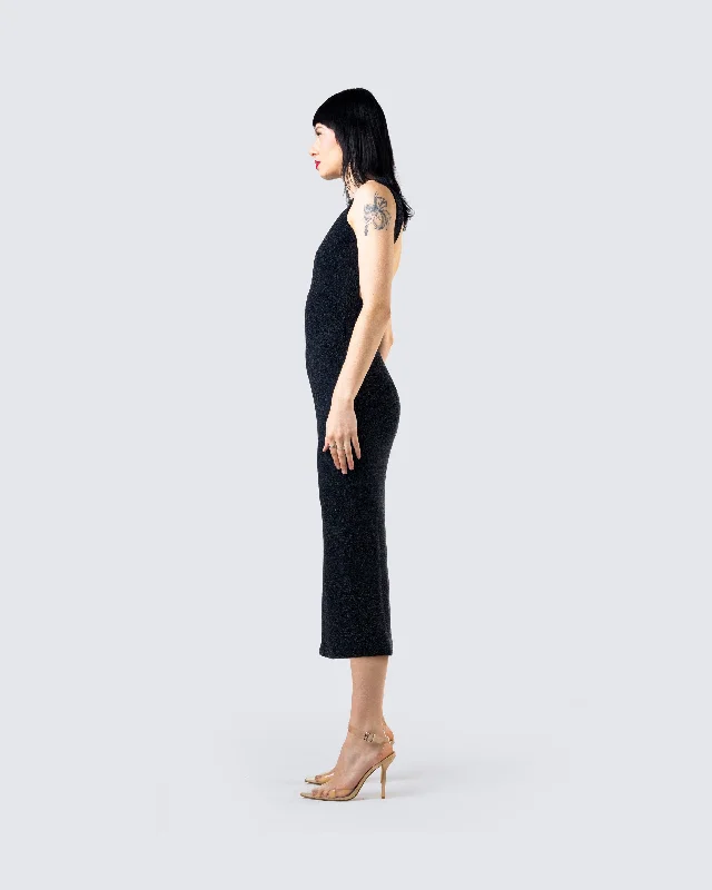 Umbra Black Shimmer Midi Dress