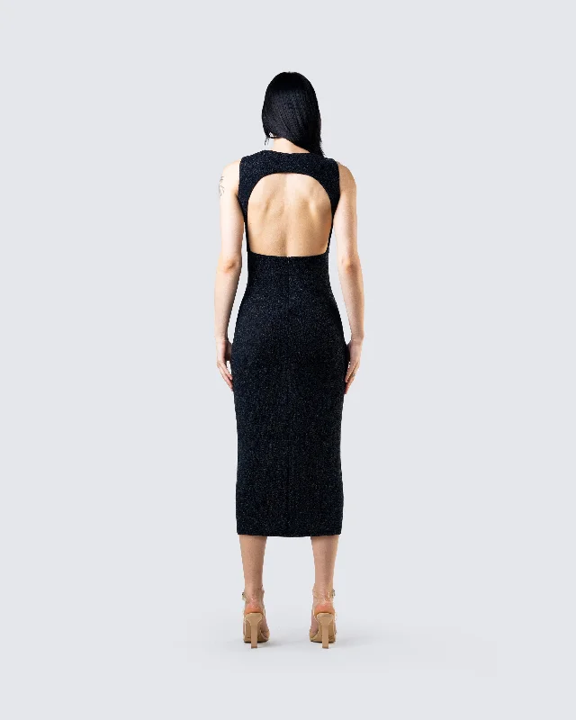 Umbra Black Shimmer Midi Dress