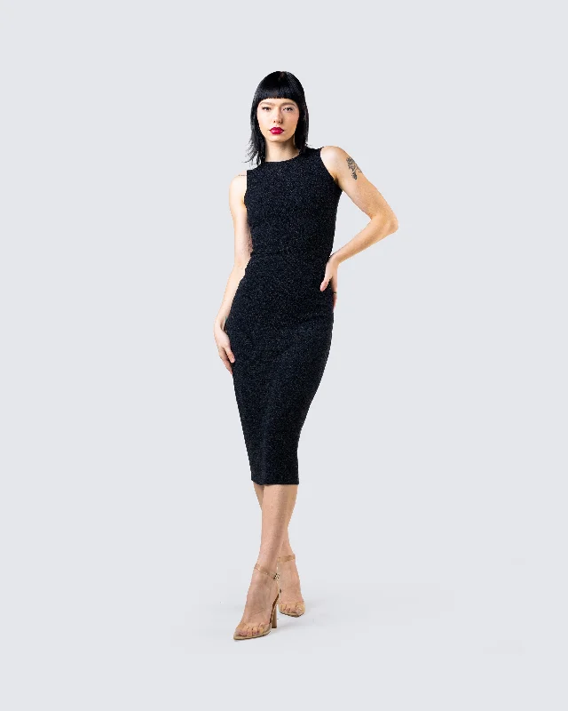 Umbra Black Shimmer Midi Dress