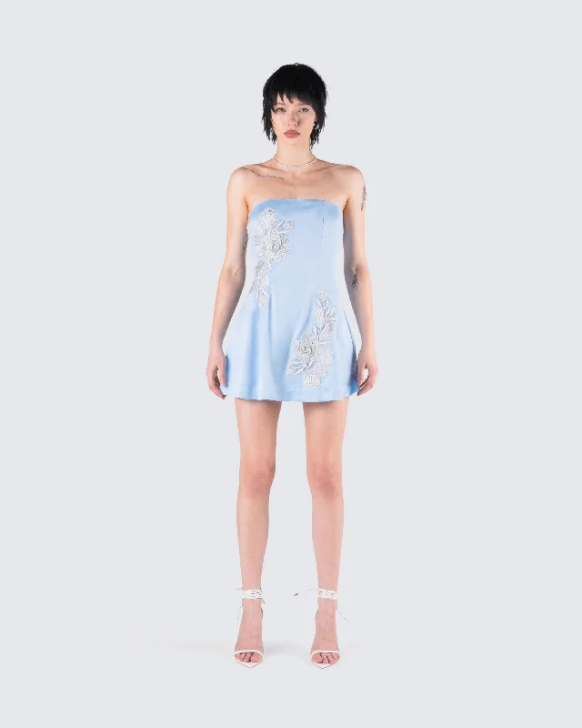 Viv Blue Applique Mini Dress