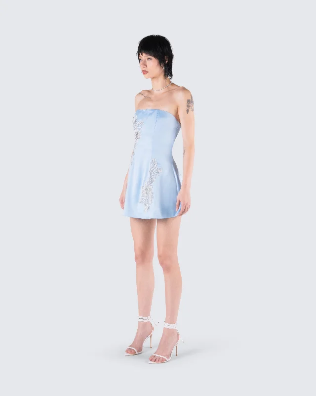 Viv Blue Applique Mini Dress