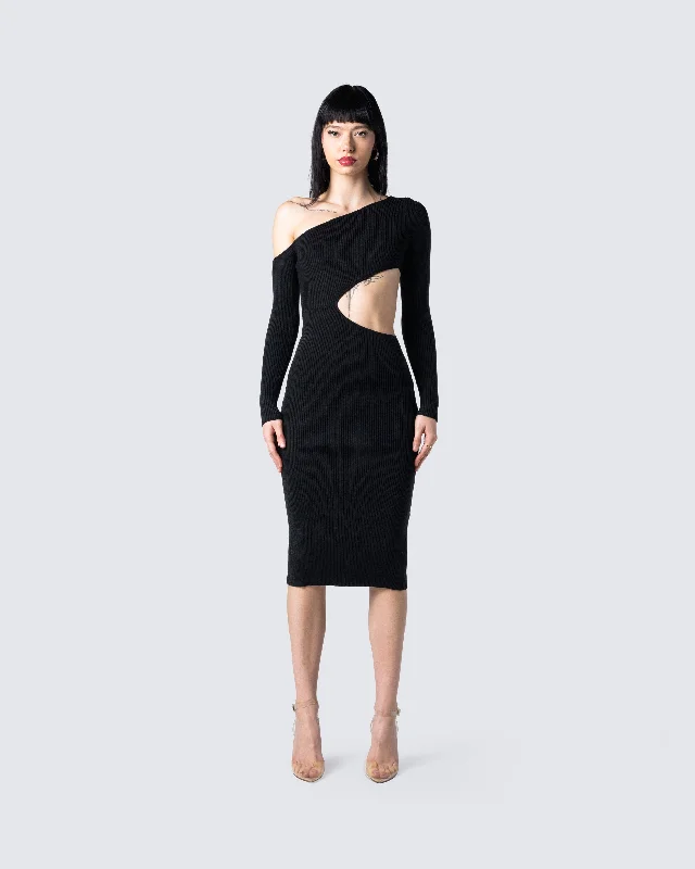 Xander Black Cut Out Midi Dress