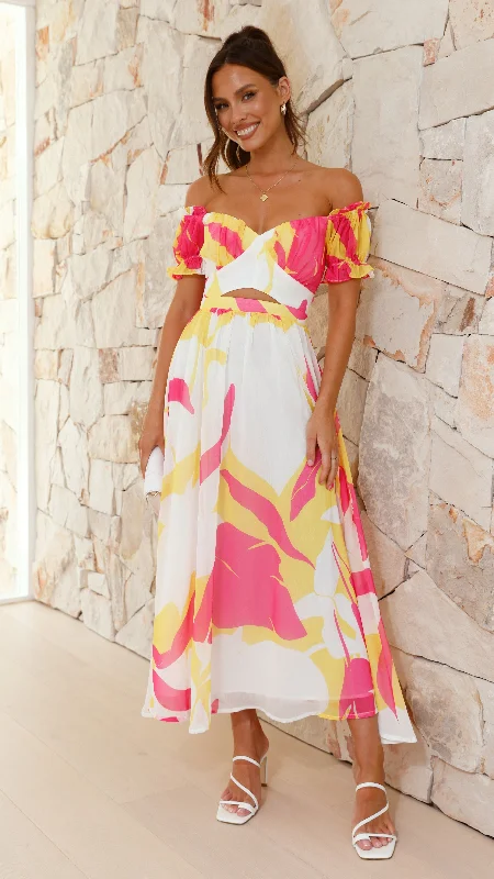 Yara Maxi Dress - Pink / Yellow Print