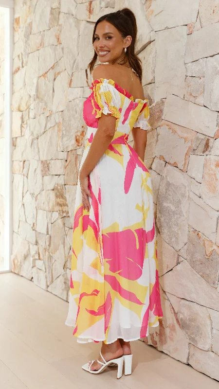 Yara Maxi Dress - Pink / Yellow Print