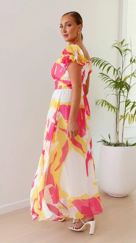 Yara Maxi Dress - Pink / Yellow Print