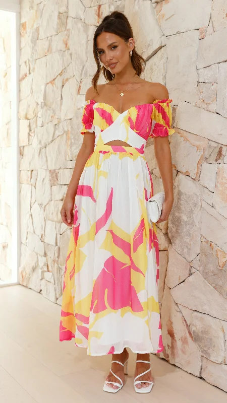 Yara Maxi Dress - Pink / Yellow Print