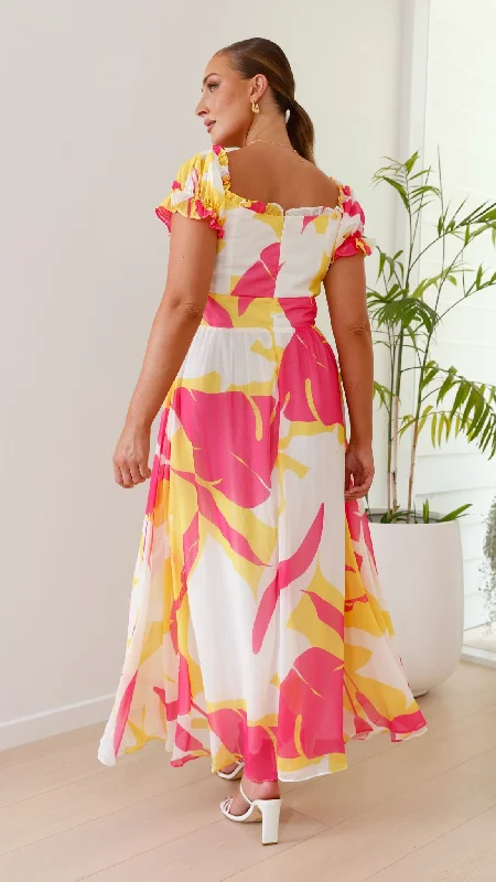 Yara Maxi Dress - Pink / Yellow Print